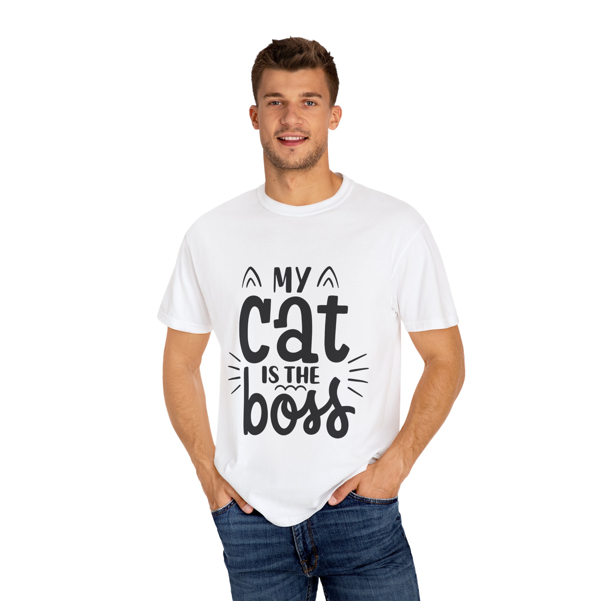 Upload - 5.3.Cat Lover's Unisex Garment-Dyed T-Shirt - 'My Cat is The Boss' - Image 4